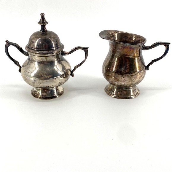 Vintage Silverplated Sugar Bowl  and Creamer Set MCM Mid Century Modern 4.5" - Picture 1 of 8